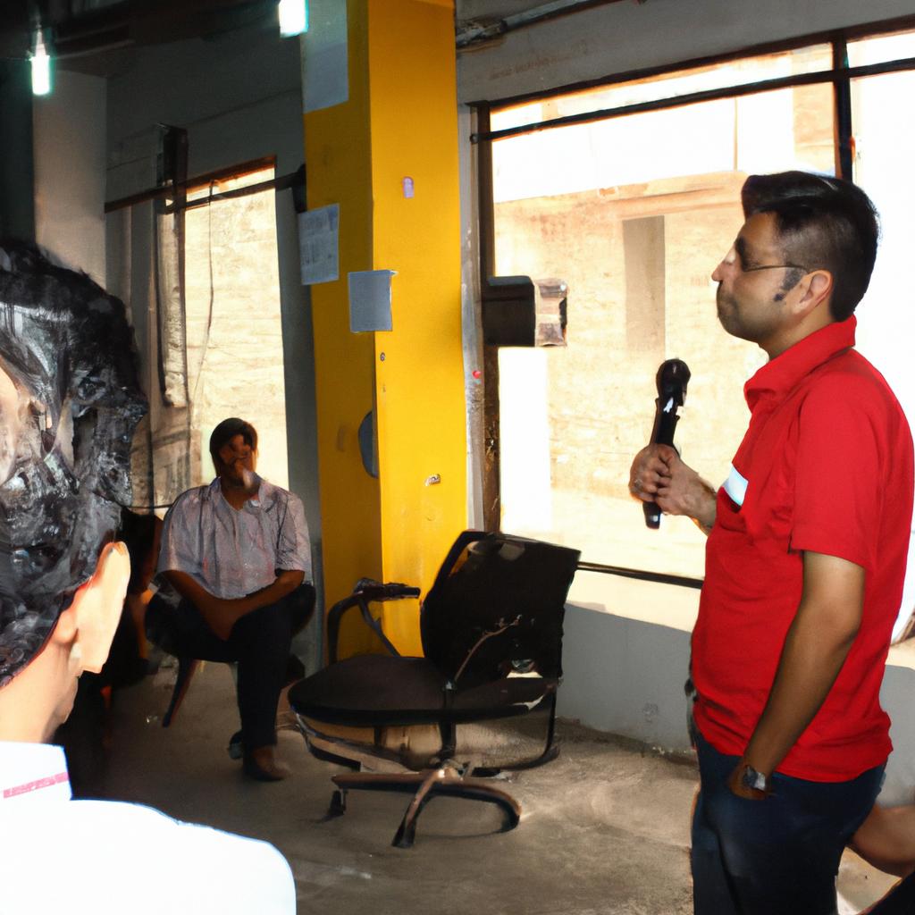 Person teaching workshop, interacting with attendees